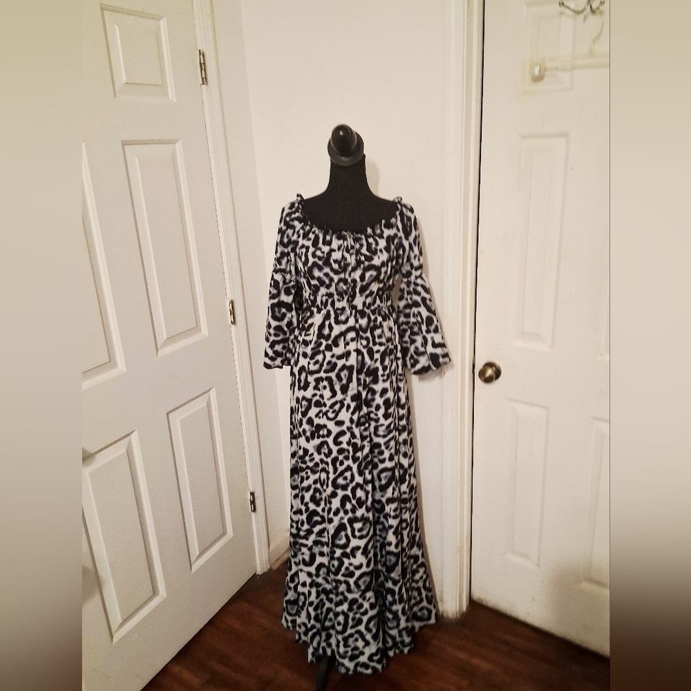 Black Grey and White Leopard Print Dress - Picture 6 of 7